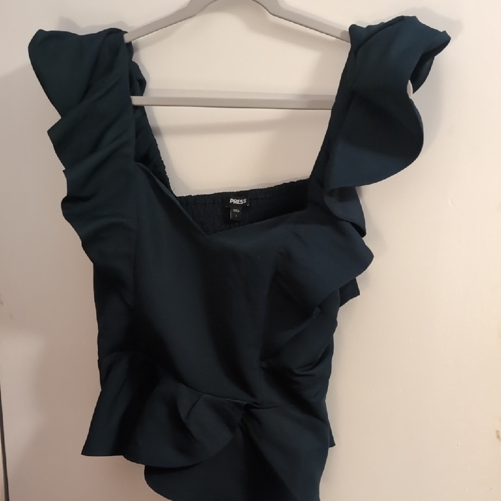 NWT Express Women's Dark Green Ruffle Top